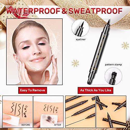 6Pcs Erinde Double-Headed Liquid Eyeliner Stamp Pen Set, Eye Liners For Women, Eyeliner Pencil Black Eye Liner Stencil, Eyeliner Tattoo Tool, Eyeliner Stamp Shapes Star, Heart Ideal Gift For Women Eyes Makeup #TOP5