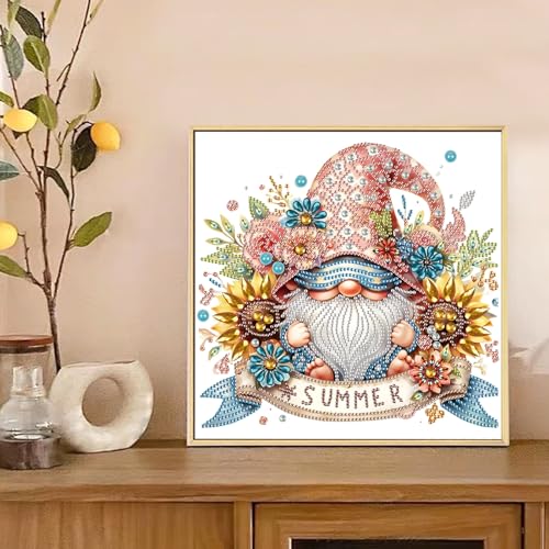 Image of 5D Special Shape Diamond Art Kit for Adults, Sunflower Gnome, 12 x 12 Inch | Crystal Rhinestones, DIY Wall Decoration Gift, Diamond Painting