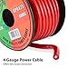 4-Gauge Clear Red Power Wire - 25 Feet 4 AWG Oxygen-Free Copper Power Cable Wire w/ Translucent Matte Insulator, Chemical and Heat-Resistant - Pyramid RPR425