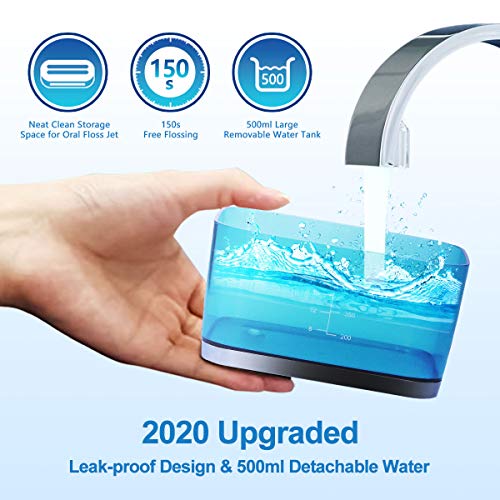 Water Flosser,JYSW Portable Water Pick Teeth Cleaner-500ML IPX7 Waterproof Electric Dental Oral Irrigator With Home Travel Bag and Teeth Whitening Strips,5-Mode Water Flossing with 3 Jet Tips - Thumbnail 3