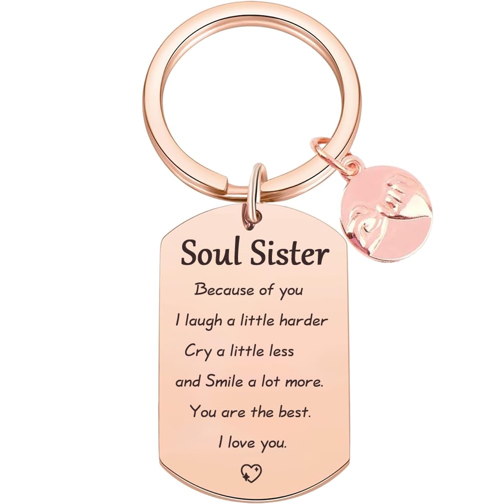 Tecreo Girls Rosegold Friendship Key Ring Gifts For -Soul Sister Friendship Keychain Gift Best Friend Gift For Birthday Gifts For Best Friend Bff Gift Teenager Gift,
