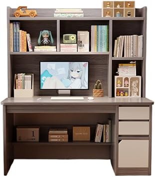 Desk, Floor Stand, Bookshelf and Drawer, Length 100/120cm, Open Storage, Integrated Desk and Bookcase, Multifunctional, Suitable for Writing, Study, Office, Suitable for Bedroom, Students