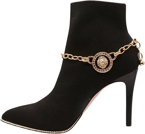 Miniatura 8 de Trendy Fashion Jewelry Cadena de bota occidental para mujer, pulsera de metal dorado, tobillera de tacón alto, moneda de león, medallón con dije