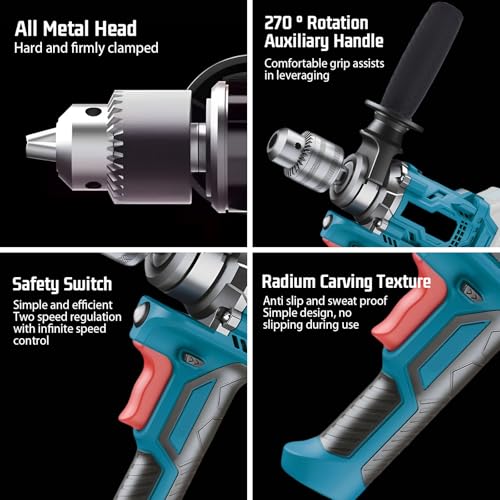 Akku-Farbmörtelrührer Kompatibel mit 18V/21V Batterie (Ohne Akku), 1100W Mischbohr mit Verstellbarem Bohrfutter, Mehrzweckbohrmaschine für Wandbohren, Holzbohren, Industriemischer für Zement, Mörtel
