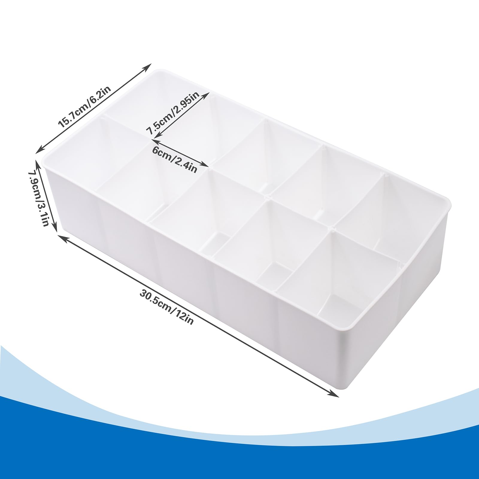 Organizer per cintura, 10 scomparti rimovibili, in plastica, per riporre calze, cravatte, cinture e altri accessori, bianco, 30,5 x 15,7 x 7,9 cm
