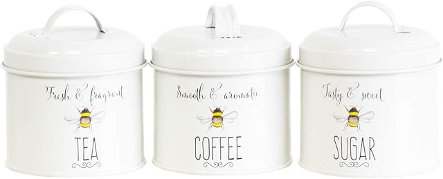 700ml Cream Enamel Bee Tea Coffee Sugar Canisters