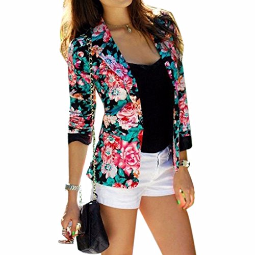 QIYUN.Z Les Femmes A La Mode Coloree Floraux Imprime Costume Court Pardessus Manches Longues Veste