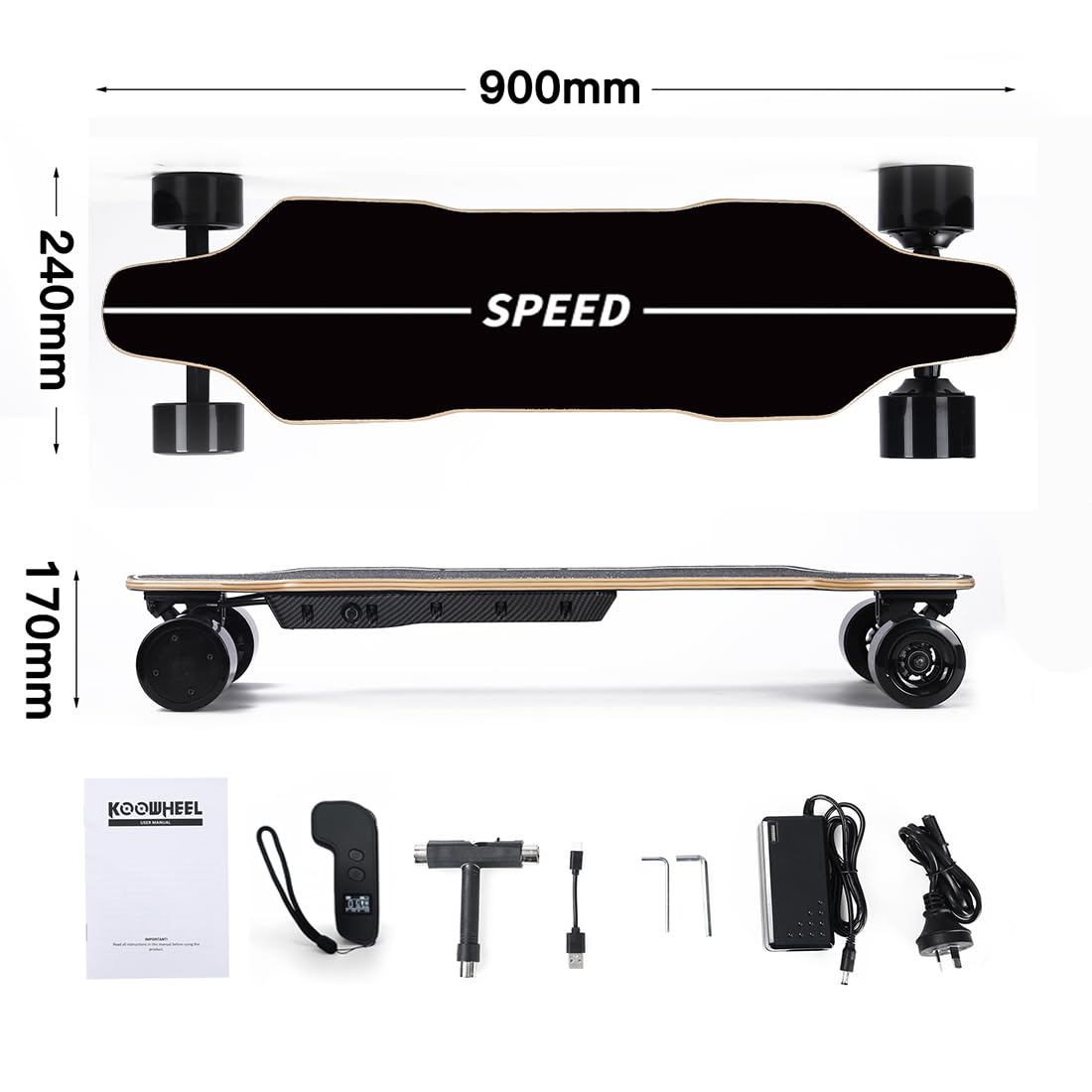 Skateboard elettrico 45 km/h, S4 2.4G Smart Pro Longboard con due motori a mozzo da 1000 W, portata di 30 km, impermeabile che assorbe gli urti, mezzi di trasporto e regalo