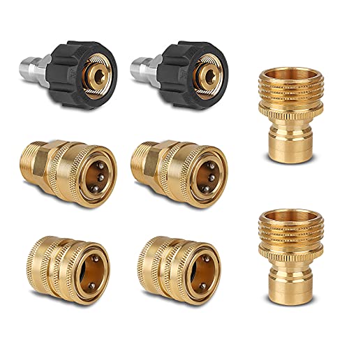 Qooltek Pressure Washer Adapter Set, Quick Disconnect Hose Fittings, Brass Couplers of M22-14 Swivel to 3/8´´ Quick Connect, 3/4´´ Male to 1/2´´ Quick Release, 8PCS