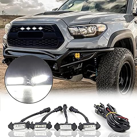 FUNGORGT LED Grille Lights Tacoma Kit Amber Front Grille Lamp for Tacoma TRD PRO Front Grille with Harness Fuse 2016 2017 2018 2019 (4PCS Amber Shell Amber White Lights) Cover