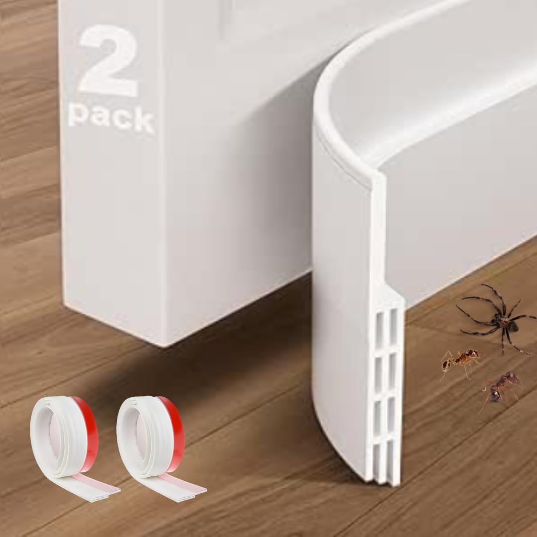 Burlete Puerta Entrada, Pack de 2, burlete bajo Puerta, burletes para Puertas, rodapies autohadesivo, burlete para Puerta Exterior/Interior. (2X Blanco)