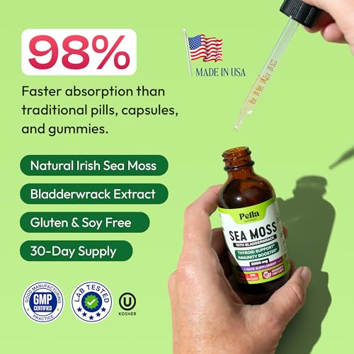 Pella Nutrition Organic Sea Moss Drops - 4X Stronger Than Irish Sea Moss Gel, Capsules and Gummies - Superfood Supplement - Immune Support Supplement (Strawberry Lime, 60mL)