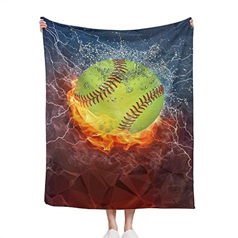 Sports Fan Softball Blanket - Plush Throw Super Soft Fuzzy Warm Blanket, Flannel Baseball Blankets for Sofa, Couch, Bed for All Season 40"x 50"(Child) Cover
