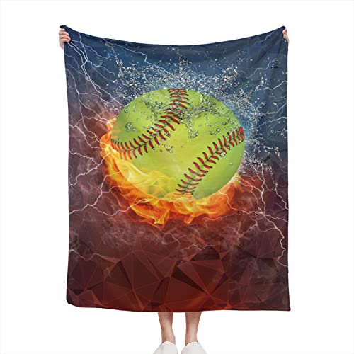 Sports Fan Softball Blanket - Plush Throw Super Soft Fuzzy Warm Blanket, Flannel Baseball Blankets for Sofa, Couch, Bed for All Season 40