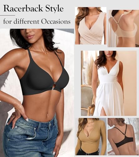 Image of DEANGELMON Front Closure Bras for Women Racerback Bra No Underwire Seamless Push Up T-Shirts Bras Supportive Womens Bralettes