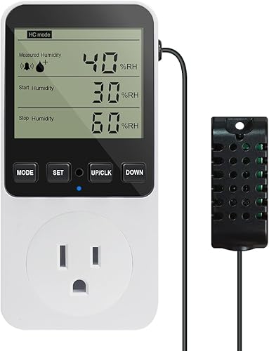 KETOTEK Controlador de humedad enchufe de salida con sensor, interruptor de humidistato digital de 120 V con alarma para humidificador de hongos de
