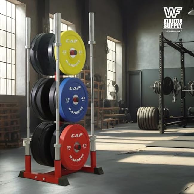 CAPHAUS Olympic Weight Plate Rack for Bumper Plate Storage, w/Barbell Holders and Plate Pegs, Heavy-Duty Olympic Weight Tree for Home Gym, 2 Inch Weight Plate Holder Capable of Holding Up to 800LB