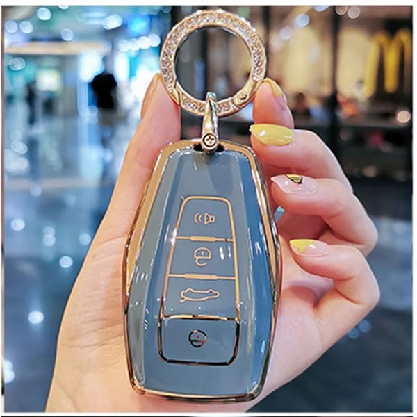For Car - Soft TPU Car Remote Key Case Cover Shell For Geely Coolray 2019-2020 Аtlas Boyue NL3 Emgrand X7 EX7 SUV GT GC9 Borui Accessories (A grey keyring)