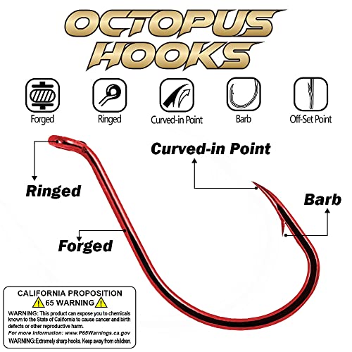 Image of Octopus-Hook-Fishing-Beak-Circle-Hooks-Freshwater-Red-Black-100-50 Pack