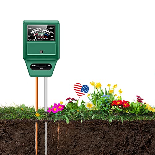 Tuecota Soil ph Meter, Soil Tester, 3-in-1 Digital Soil ph Test Kit with Moisture/Light/pH, Soil Moisture/pH Meter for Plant Care, Great for Home and Garden, Lawn, Farm, Indoor & Outdoor Use