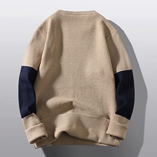 Men's Wool Blend Sweater Casual Long Sleeve Stand Collar Pullover Sweaters, Colorblock Jumper Cable Knitted Oversized Tops2