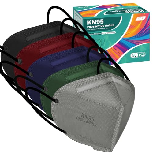 Image of XDX KN95 Face Masks, 50 Pack Individually Wrapped Multicolor Face Masks for Men and Women, 5 Layers Breathable Masks Disposable, Filter Efficiency ≥95% (Medium Size)