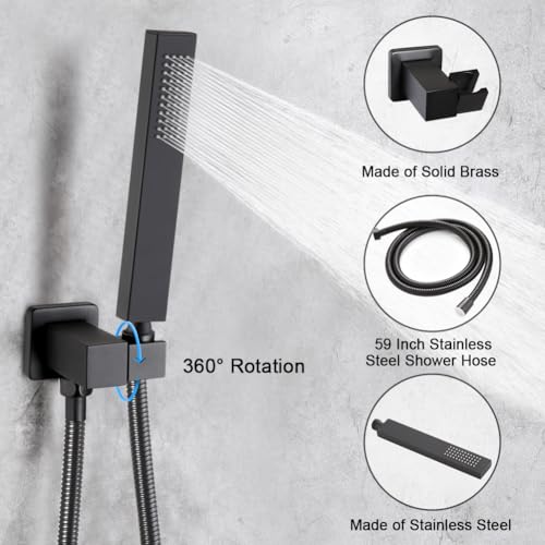 POP SANITARYWARE Black Shower System Bathroom Rainfall Shower Faucet Set Complete Wall Mounted 8 Inch Shower Head and Handle Set with Rough-in Valve Body and Trim Kit by POP SANITARYWARE - Used condition - Image 4