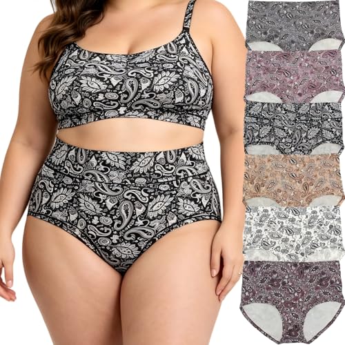 Image of Women's Underwear Plus Size XL-6XL Panties Briefs High Waist Rose Floral Print 6 Pack Undies