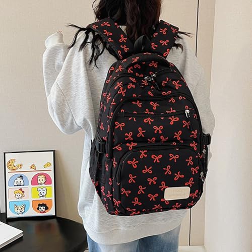 Bow Backpack for Women Cute Kawaii 3Pcs Set Coquette Aesthetic Nylon Rucksack With Bow Pattern Aesthetic Daypack3