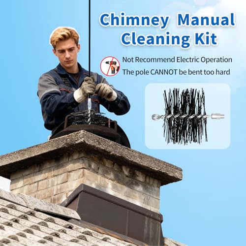 Image of 6 Inch Chimney Brush and 18 Ft Fiberglass Chimney Rod Kit for Hearth Fireplace, for Straight Chimney Pipes and Flue, 1 /4 inch NPT Fittings