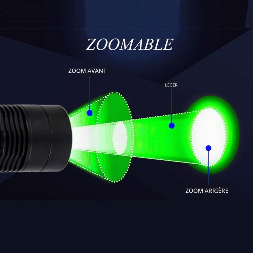 Lampe Torche Verte de Chasse, Tactique Lampe de Poche Vert 350 Mètresà Lampe de chasse à Longue Portée Zoom able avec Pressostat