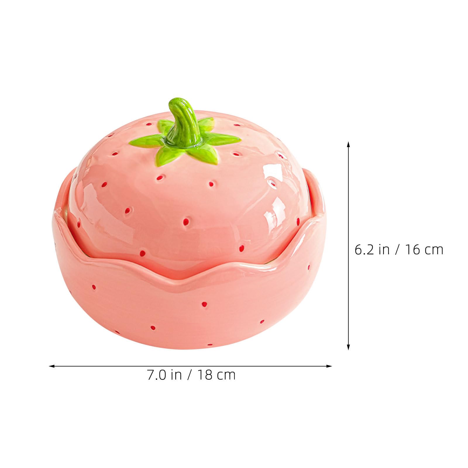 Kichvoe Tazón de Ramen de Cerámica Rosa Fresa con Tapa, 600 Ml | Diseño Decorativo Encantador, Apto para Rutinas Diarias y Trabajo, Conserva el Calor Frescura