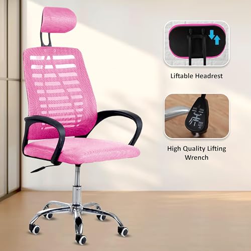 Image of Casa Copenhagen,Mesh Office Desk Chair,Rocking Chairs Ergonomic Computer Chair Adjustable High with Headrest and Comfortable Armrest Swivel Chair - Cherry Pink & Black Handle