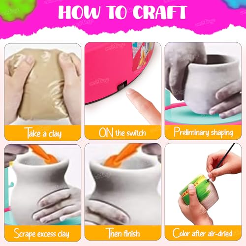 Image of Zest 4 Toyz Battery Operated Imaginative Arts DIY Pottery Wheel Game with Colors and Stencils | Creative Educational Toy (Pink)