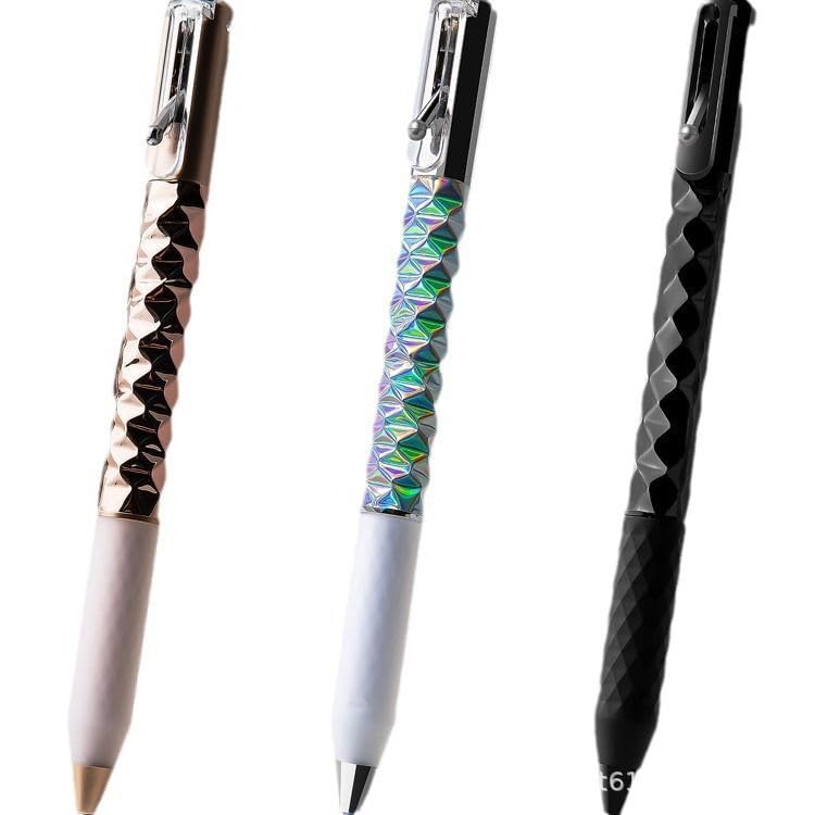 2-Pack Geometric Deformation Pens - Crinkle Metal Ballpoint Pens With Diamond Grip