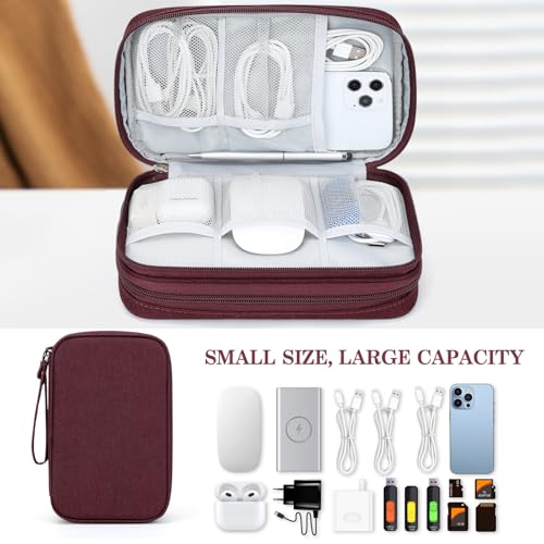 Image of FYY Electronic Organizer, Large Travel Cable Organizer Bag Pouch Electronic Accessories Carry Case Portable Waterproof Double Layers All-in-One Storage Bag for Cable, Cord, Charger, Phone, Wine Red