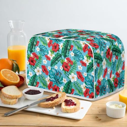 Image of Talayituse Tropical Hibiscus Plumeria Print Toaster Cover 2 Slice Wide Slot, Lightweight Bread Maker Cover Dust Protection Washable Appliance Bag, S