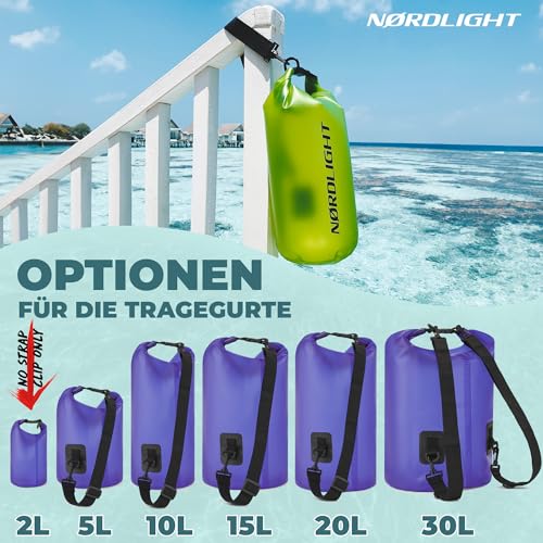 Foto von Nordlight Dry Bag 10L Wasserdichter Beutel - (Lila) Wasserdichter Packsack Mit Roll Top Verschluss Und Schultergurt | Schwimmen, Baden, Strand, Kanu, Stand Up Paddling, Tauchen