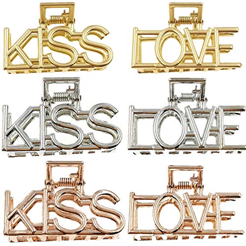Cuhair - 6 mollette per capelli con scritta"Kiss Love", in metallo, antiscivolo, ideali come regalo