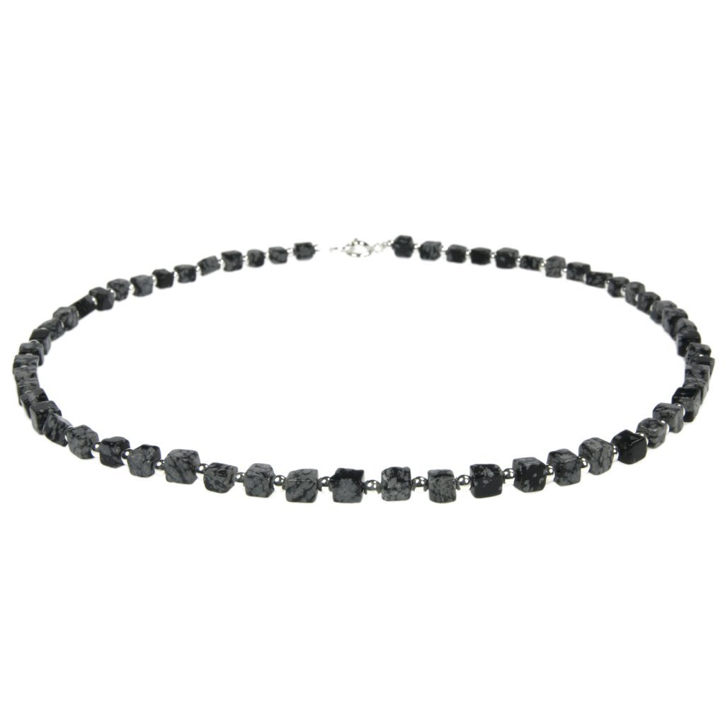 Collana ossidiana fiocco di neve in argento massiccio, dimensioni delle pietre 4 mm