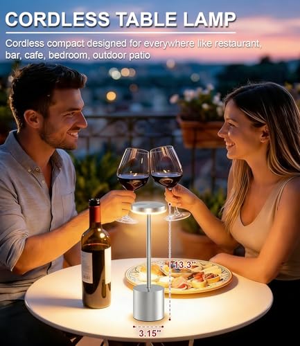 Image of Silver Cordless Table Lamp Rechargeable - 2 Pack 5000mAH Battery Operated Lamp for Counter, 3 Color Stepless Dimming Waterproof LED Wireless Lamp for Dining Kitchen, Outdoor Patio, Touch Control