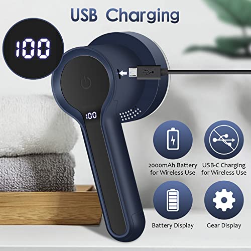Super Lint Electric Fabric Shavers With Electrostatic Brush, Led Display, Electric Lint Remover Rechargeable, 3-Speed For Removing Fabric Fleece Clothes Bedding Furniture, Navy #TOP4