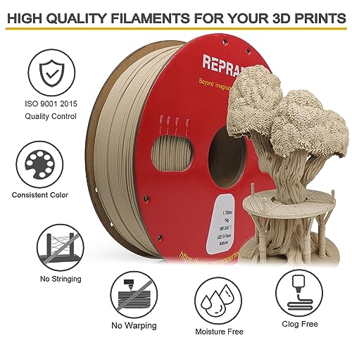 Image of Reprapper Wood PLA, Smell and Look Like Wood1 Filament for 3D Printer, 1kg PLA Filament 1.75mm with Real Wood2 Fiber(± 0.03mm) 2.2lb