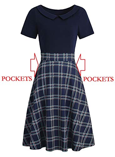 Image of Women's Elegant Vintage Dresses Knee Length Casual Floral Print Work Party Peter Pan Collar A-Line Dress with Pockets 978