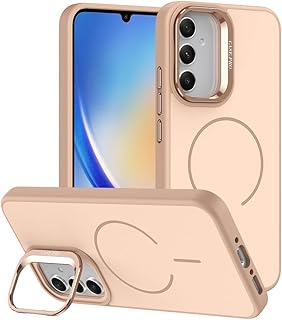 For Samsung Galaxy A34 5Gケース,隠し収納式スタンド,対応MagSafe,超強磁力 い,Galaxy A34 5Gバー,耐衝撃性、滑り止め、落下防止、指紋防止、超薄、全面保護。 (きんいろ)