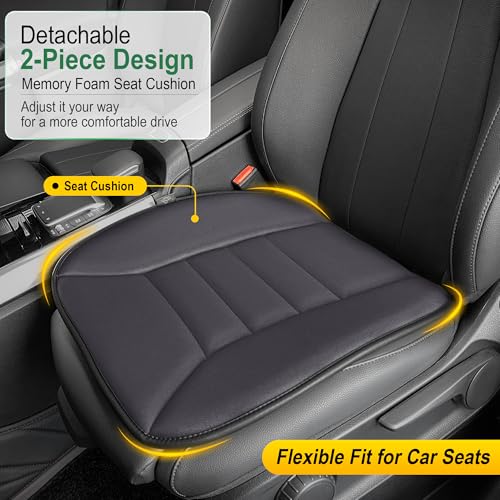 Image of kingphenix 3-Piece Car Seat Cushion Set, 1.2inch Memory Foam Comfort, 2 Front Automotive Seat Cushions + Rear Bench Cushion, Non-Slip Bottom, Fits Sedan SUV Truck Van, Car & Office Chair, Dark Grey