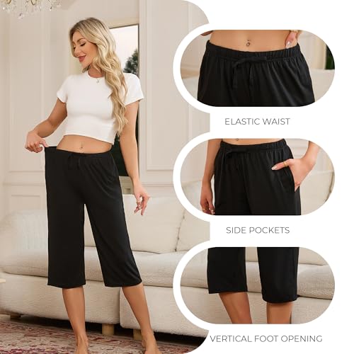 Image of U2SKIIN 3 Pack Womens Pajama Pants Capri Lounge with Pockets Comfy Drawstring Pj Bottoms Casual Summer Sleep