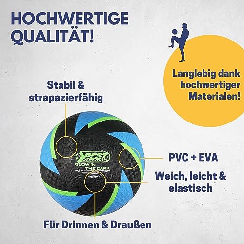 BEST SPORTING Barfuß Fußball Glow in The Dark I Leichter Ball Größe 5 I schwarz-Blauer Sportball I leuchtender Kickball I Kinder Spielball aus PVC I Strandball für Drinnen & Draußen
