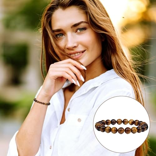 GTYHH 2 Bransoletki z kamienia tygrysa oko kamień naturalny brokat elastyczna lina smycz Unisex Codzienna biżuteria na wszystkie mecze