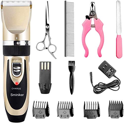 Sminiker Professional Rechargeable Cordless Dogs Cats Horse Grooming Clippers - Professional Pet Hair Clippers with Comb Guides for Dogs Cats Horses and Other House Animals Pet Grooming Kit